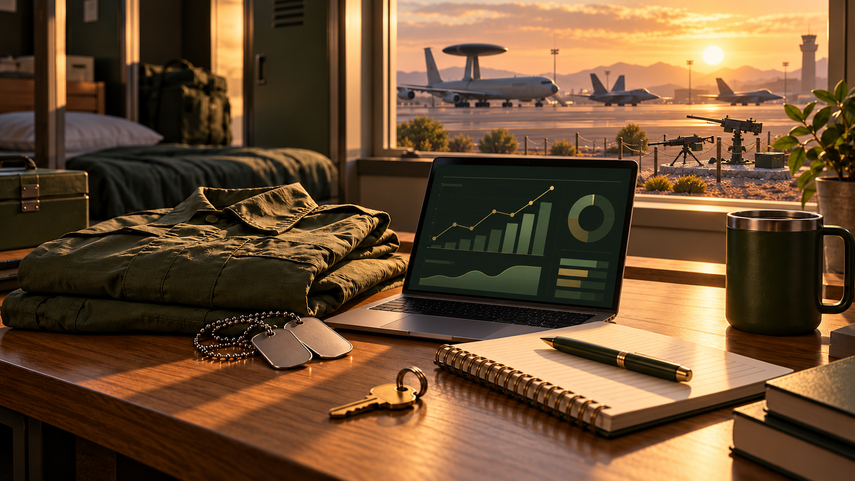 Illustrated military planning desk